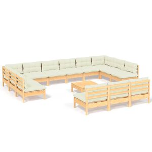 vidaXL Muebles de jard&iacute;n 14 piezas y cojines madera maciza de pino