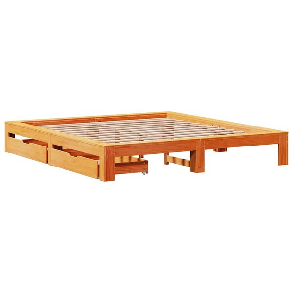 vidaXL Cama sin colch&oacute;n madera maciza de pino marr&oacute;n cera 200x200 cm