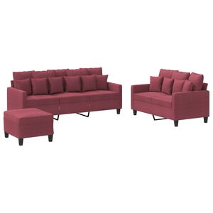 vidaXL Juego de sof&aacute;s con cojines 3 piezas tela rojo tinto
