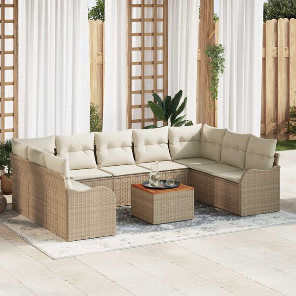 vidaXL Conjunto de sof&aacute; de jard&iacute;n 10 pcs Beige y blanco