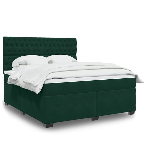vidaXL Cama box spring con colch&oacute;n terciopelo verde oscuro 180x200 cm