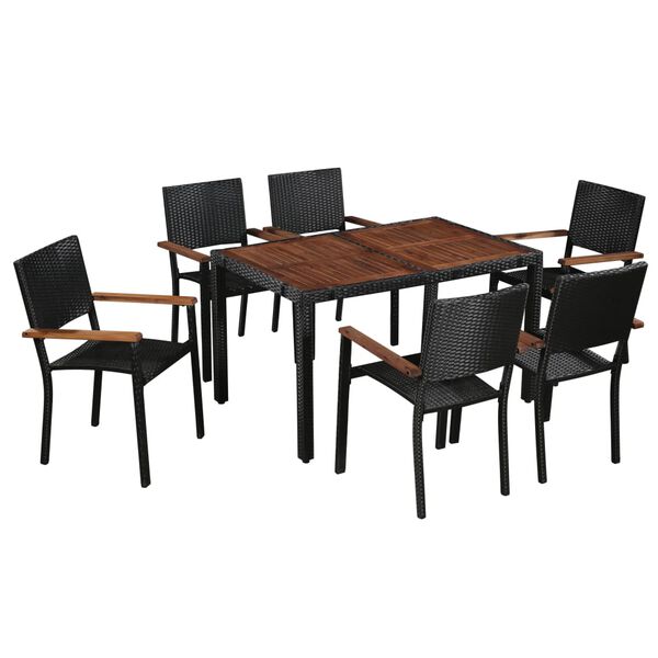 vidaXL Set comedor jardín 7 pzas ratán sintético y madera acacia negro