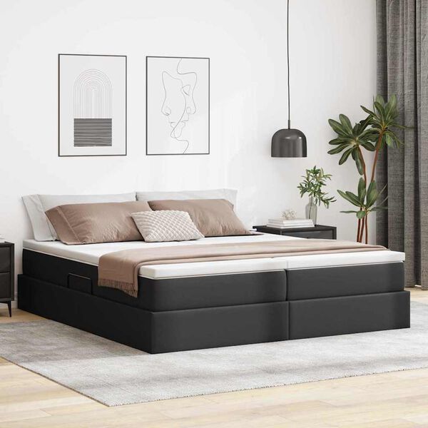 vidaXL Cama con almacenamiento y colch&oacute;n Negro 180 x 200 cm