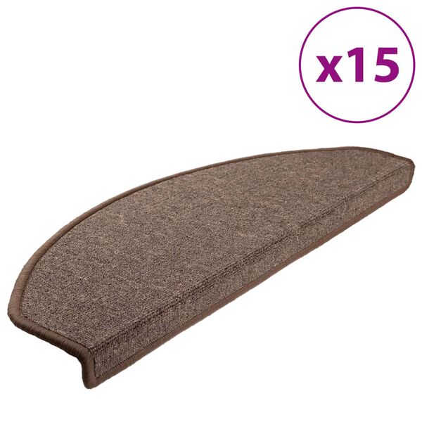 vidaXL Felpudos para escaleras 15 uds 65x24x4 cm Marr&oacute;n Caf&eacute; Semicircular Grande