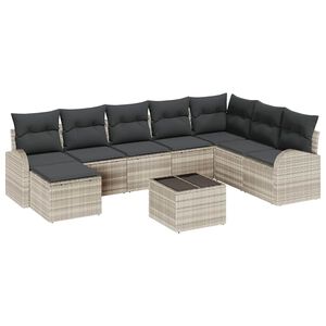 vidaXL Juego de Sof&aacute; con coj&iacute;n 9 pcs Gris Claro rat&aacute;n sint&eacute;tico
