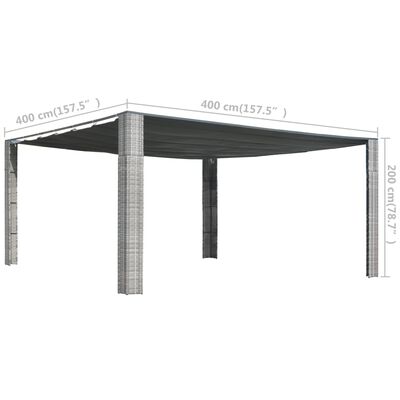 vidaXL Cenador techo ratán sintético gris y antracita 400x400x200 cm