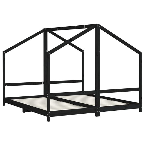 vidaXL Estructura de cama para ni&ntilde;os madera pino negro 2x(90x200) cm