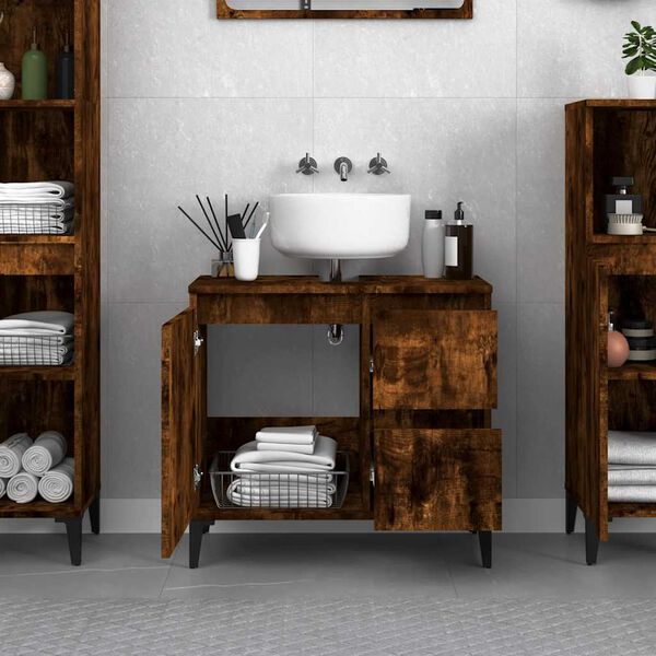 vidaXL Armario de ba&ntilde;o madera contrachapada roble ahumado 65x33x60 cm