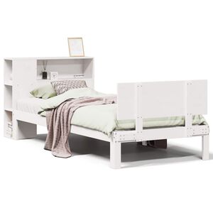vidaXL Cama con estanter&iacute;a sin colch&oacute;n madera maciza blanca 75x190 cm