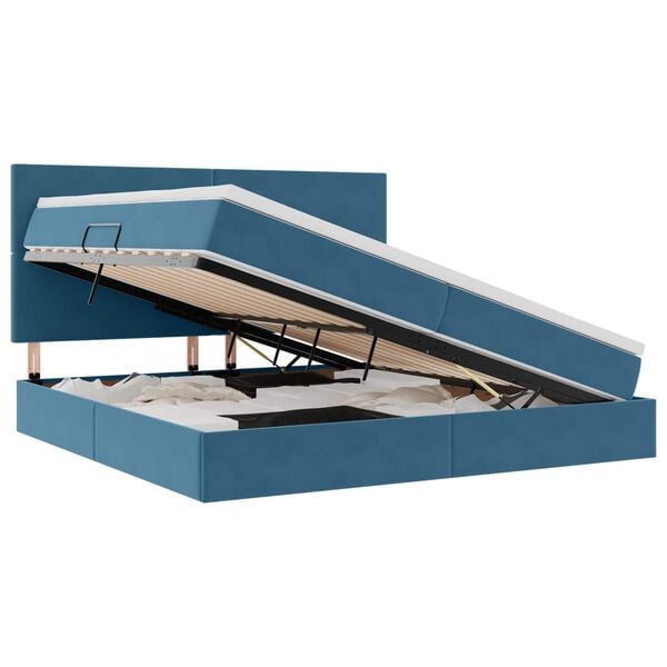 vidaXL Cama con almacenamiento y colch&oacute;n Azul Oscuro 200 x 200 cm