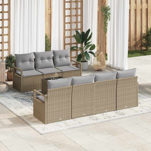 vidaXL Conjunto de sof&aacute; de jard&iacute;n 8 pcs Beige, Gris 55 x 55 x 37 cm