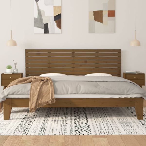 vidaXL Cabecero cama pared madera maciza pino marr&oacute;n miel 206x3x63 cm