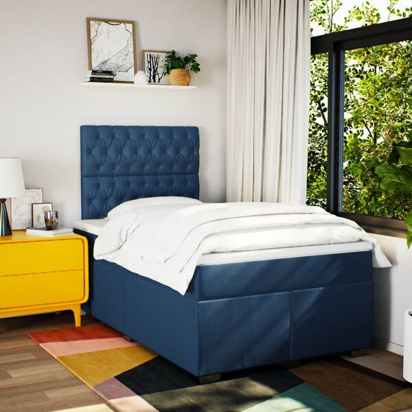 vidaXL Cama box spring con colchón tela azul 120x190 cm
