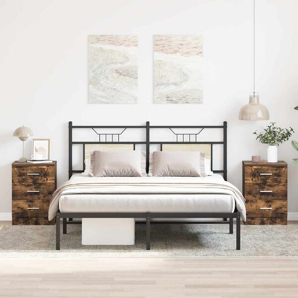 vidaXL Mesitas de noche 2 uds contrachapado roble ahumado 38x35x56 cm