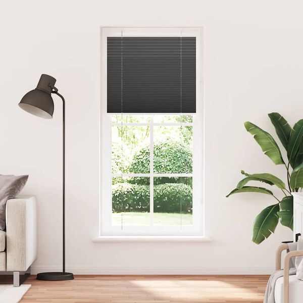 vidaXL Estor Plisado negro 85x200 cm Tela Ancho 84,4 cm Poli&eacute;ster