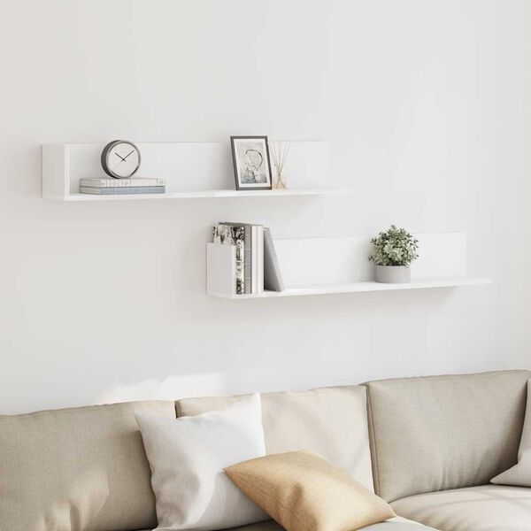 vidaXL Estante de pared 2 uds madera ingenier&iacute;a blanco 100x16,5x16,5cm