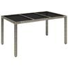 vidaXL Mesa de jard&iacute;n superficie de vidrio rat&aacute;n PE gris 150x90x75 cm