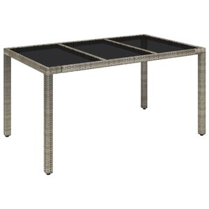 vidaXL Mesa de jard&iacute;n superficie de vidrio rat&aacute;n PE gris 150x90x75 cm