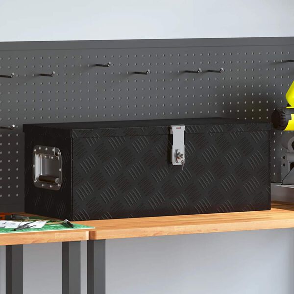 vidaXL Caja de almacenaje de aluminio negro 70x31x27 cm