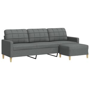 vidaXL Sof&aacute; de 3 plazas con taburete de tela gris oscuro 210 cm