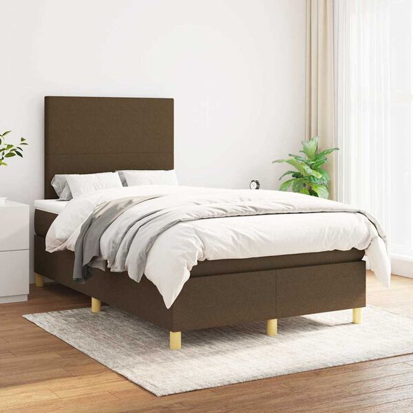 vidaXL Cama box spring con colch&oacute;n tela marr&oacute;n oscuro 120x190 cm