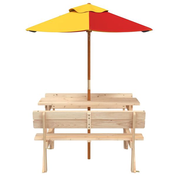 vidaXL Mesa de picnic para 4 ni&ntilde;os agujero para sombrilla madera abeto