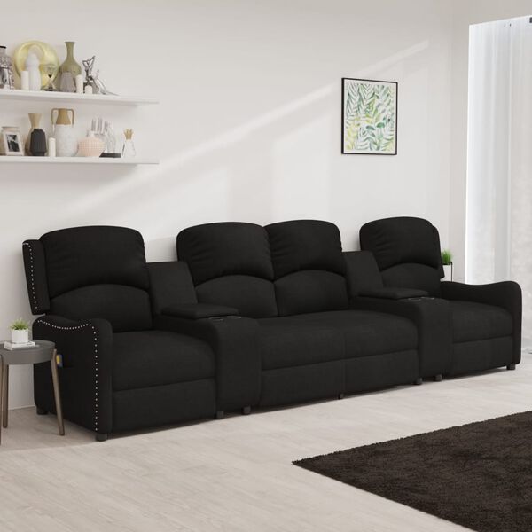 vidaXL Sillón de masaje reclinable 4 plazas con portavasos tela negro