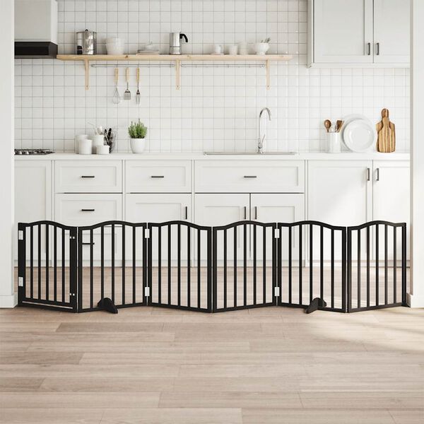 vidaXL Puerta para perros plegable 6 paneles madera &aacute;lamo negra 300 cm