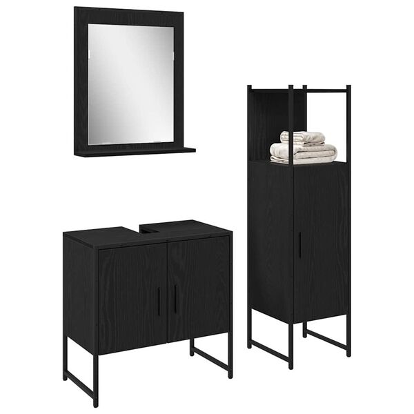 vidaXL Juego de muebles de ba&ntilde;o 3 pcs Negro Madera contrachapada