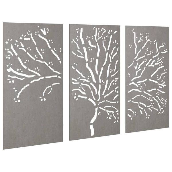 vidaXL Adorno pared jardín 3 pzas acero corten diseño árbol 105x55 cm
