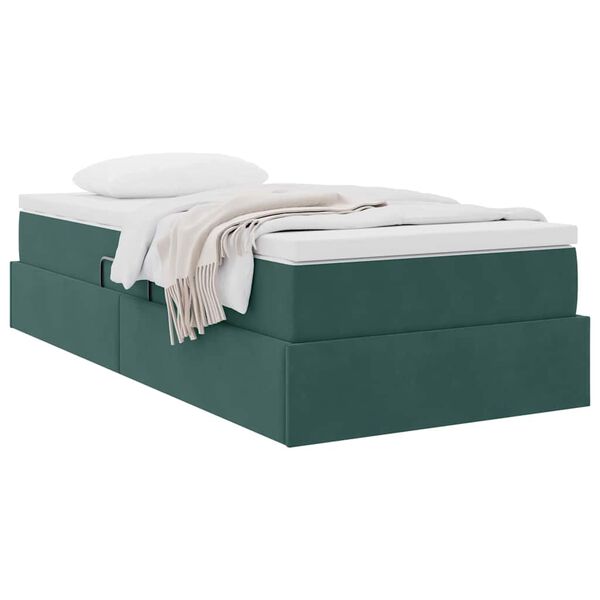 vidaXL Cama con almacenamiento y colch&oacute;n Verde oscuro 90 x 190 cm