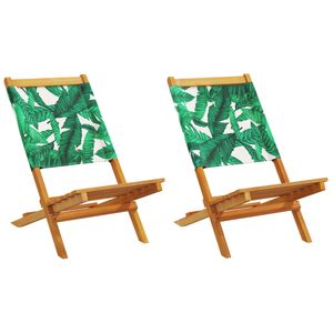 vidaXL Sillas de jard&iacute;n 2 uds madera acacia y tela estampado de hojas