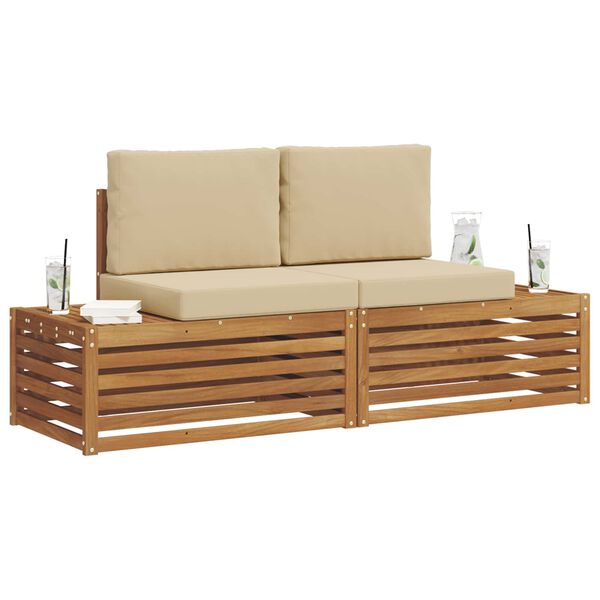 vidaXL Conjunto de sof&aacute;s de exterior con coj&iacute;n 2 Pieza Natural y Beige