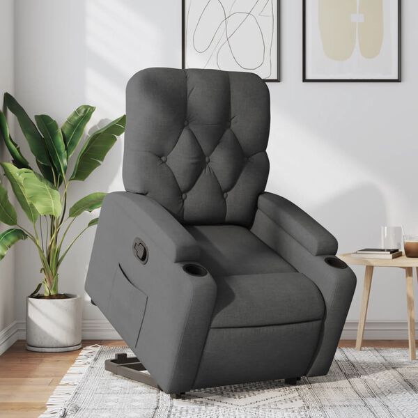 vidaXL Sill&oacute;n reclinable elevable de tela gris oscuro