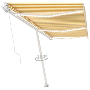 vidaXL Toldo manual con LED solar 6 x 3 m Rayas amarillas y blancas