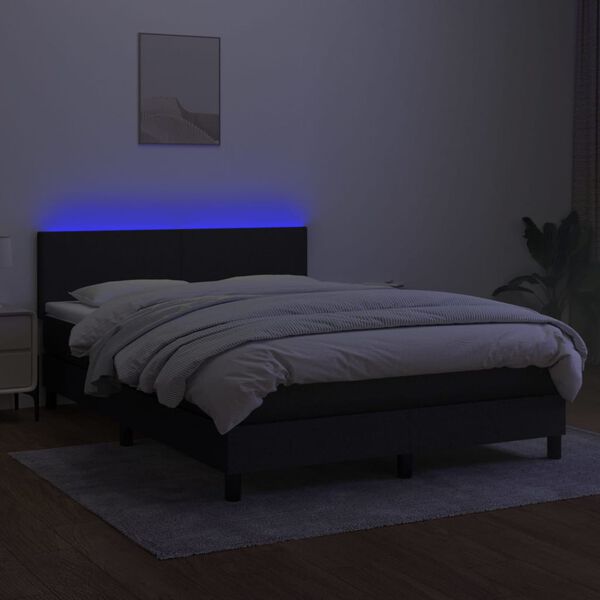 vidaXL Cama box spring con colch&oacute;n LED tela negro 140x200 cm