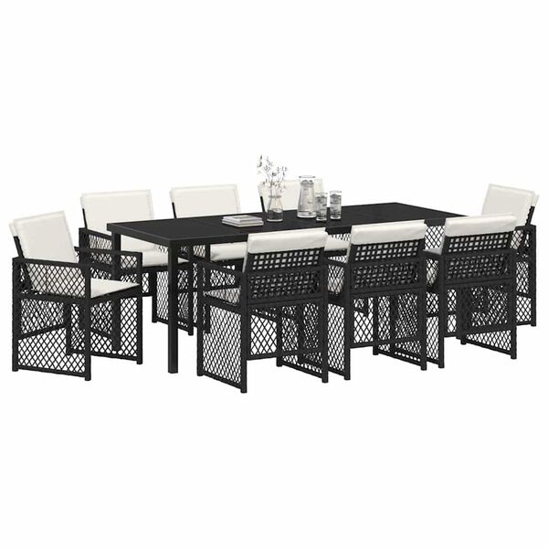 vidaXL Conjunto de Comedor de Jard&iacute;n 9 pcs Negro rat&aacute;n sint&eacute;tico