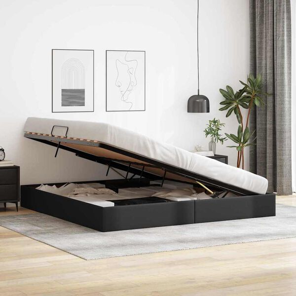 vidaXL Cama con almacenamiento Negro 200 x 200 cm Cuero sint&eacute;tico
