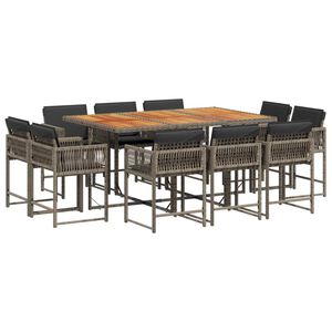 vidaXL Set de comedor de jard&iacute;n 11 pzas y cojines rat&aacute;n sint&eacute;tico gris