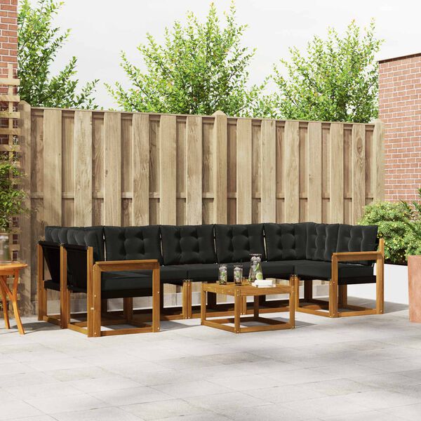 vidaXL Conjunto de sof&aacute;s de exterior con coj&iacute;n 8 pcs Natural y negro