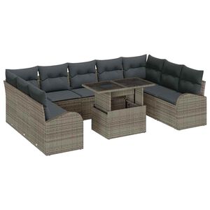 vidaXL Conjunto de sof&aacute; de jard&iacute;n 10 uds. Gris Polirat&aacute;n