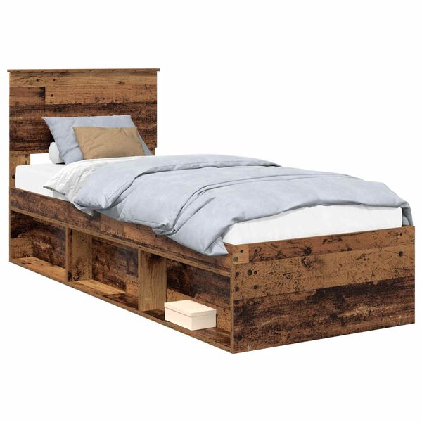 vidaXL Estructura de cama con cabecera Madera vieja 75 x 190 cm