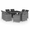 vidaXL Set comedor jard&iacute;n 9 pzas y cojines rat&aacute;n sint&eacute;tico gris