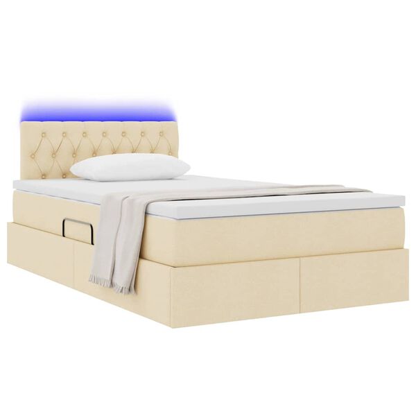 vidaXL Cama con almacenamiento y LED con LED Crema 120 x 200 cm tela