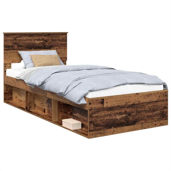 vidaXL Estructura de cama con cabecera Madera vieja 90 x 190 cm