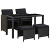 vidaXL Set comedor de jard&iacute;n 5 piezas y cojines rat&aacute;n sint&eacute;tico negro