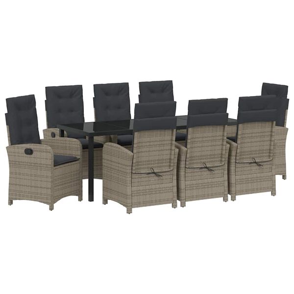 vidaXL Conjunto de Comedor de Jard&iacute;n 9 pcs Gris rat&aacute;n sint&eacute;tico