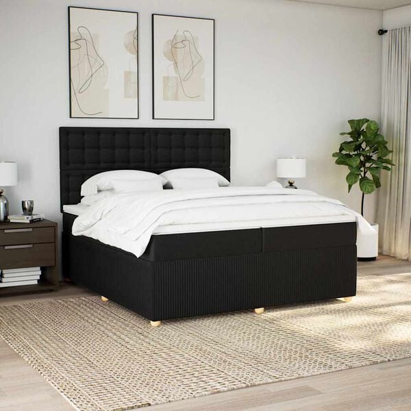 vidaXL Cama box spring con colch&oacute;n tela negro 200x200 cm