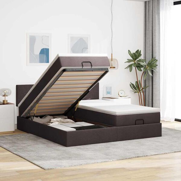 vidaXL Estructura cama otomana colchones tela marrón oscuro 200x200cm