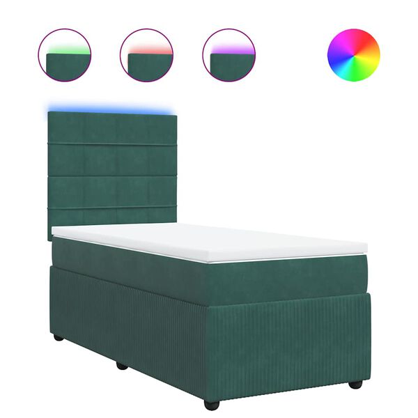 vidaXL Cama box spring con colch&oacute;n terciopelo verde oscuro 90x190 cm